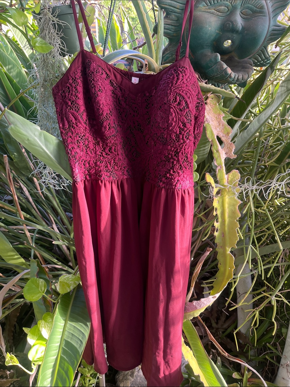 Xhilaration Burgundy Lace Bodice Spaghetti Strap Dress